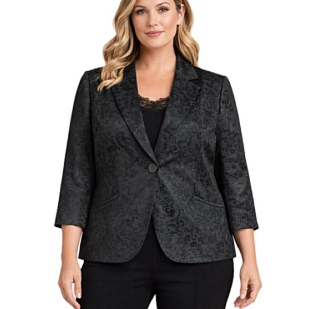 NWT Chico's Leaden Jacquard Abney 7/8 Jacket Womens Size 2 Large Dublin Black